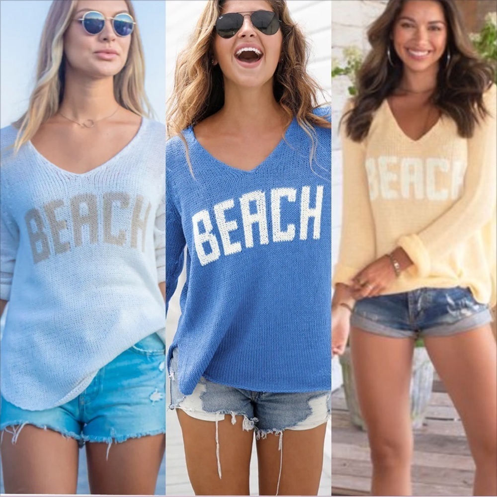 NWT  WOODEN SHIPS S/M paola buendia sweater white blue BEACH